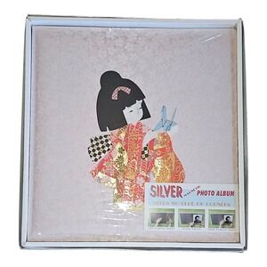 Vintage Japanese Fan Fabric Covered Magnetic Photo Album Little Girl & Origami